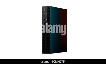 3D rendering of a minimal server tower with gradient blue and red lighting effects isolated on a white background. A simple and modern technology symb Stock Photo