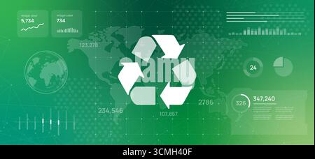 Futuristic digital dashboard displaying global data on recycling and sustainability high tech interface features recycling symbol visualizing Stock Vector