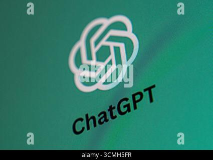 September 3 2025, Tashkent Uzbekistan: ChatGPT logo displayed on teal user interface of computer screen. Stock Photo