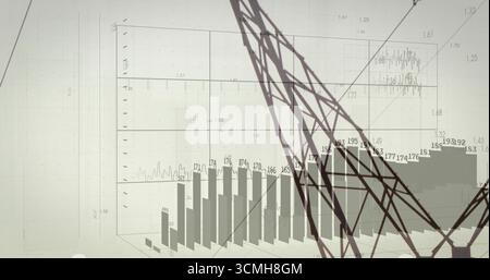 Displaying 3D bar chart on dashboard, with numeric labels, grid ticks, segments and lattice overlay Stock Photo