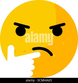Thinking face emoticon with hand on chin - vector icon Stock Vector