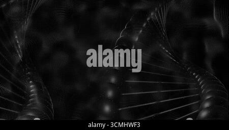 Flowing dotted mesh structure undulating in dark digital space, with glowing white dot matrix Stock Photo