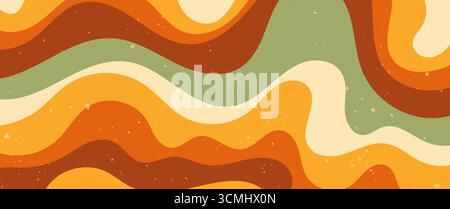 Zebra groovy color Y2K background. Wavy abstract trippy horizontal lines. Stock Vector