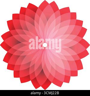 Abstract red flower isolated on white background with pink floral petals and macro design elements Stock Vector