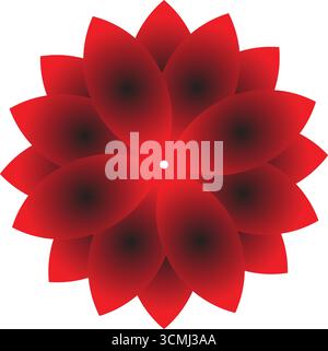 Abstract red flower isolated on white background with pink floral petals and macro design elements Stock Vector