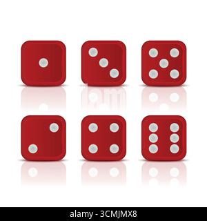 Dice Set Vector With Red Cubes. Dice Collection with White Dots. Casino Dice Vector for Game, Gambling Dice Illustration. Dice Symbol for Board Game Stock Vector