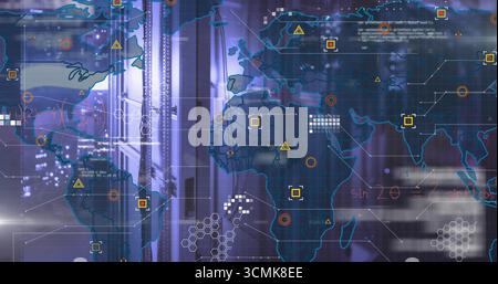Projecting network visualization over server racks in server room, with ...