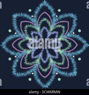 A symmetrical firework bloom forming soft petal like rings in cool tones over a deep night sky Stock Vector