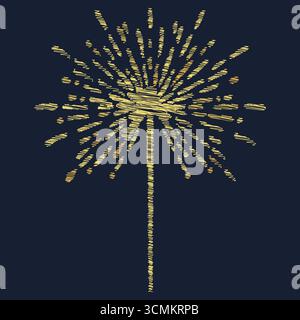 A tall central stem shoots upward and branches into drooping golden trails resembling a palm tree against the dark sky Stock Vector