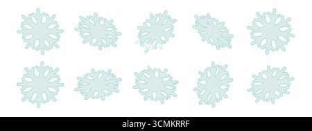 Isometric 3D style snowflake icons set in multiple rotation views. Minimal flat vector illustration for winter, Christmas, New Year, holiday design Stock Vector