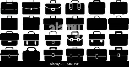 Business Briefcase Icons Set – Office and Corporate Bag Symbols Stock Vector