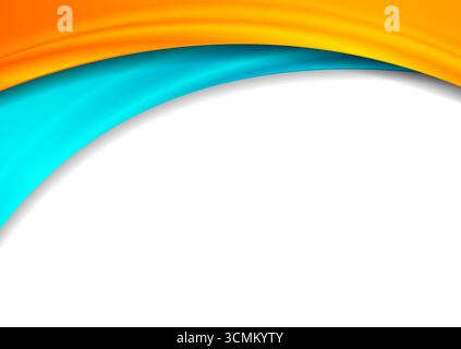 Bright blue and orange abstract glossy waves corporate background. Elegant wavy vector design Stock Vector