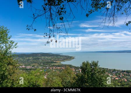 Panorama View of Lake Balaton in Hungary with the town of Badacsony Stock Photo