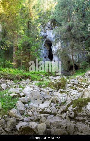 mysterious cave entrance in Apuseni mountains, limestone rocks, natural landscape, geology, adventure, exploration site Stock Photo