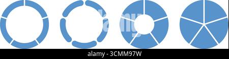 Circle division infographic icon set. Pie chart divided five equal parts. Blue ring, donut round diagram. Infographic wheel segment and fraction Stock Vector