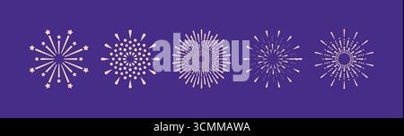Set of fireworks sparkles and stars on the isolated background. Fireworks collection. Vector illustration Stock Vector