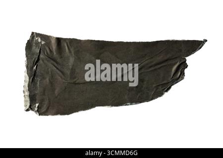 A collage of a black flag shape made from torn old newspaper on a white background, with a clipping path. Stock Photo