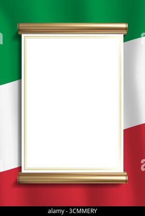 Elegant document frame with Italian flag colors and an exquisite gold border. Perfect for certificates, diplomas and official announcements, vertical Stock Vector
