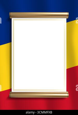 Elegant document frame with Romanian flag colors and an exquisite gold border. Perfect for certificates, diplomas and official announcements, vertical Stock Vector