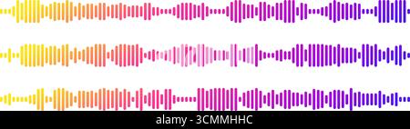 Rainbow soundwave patterns for podcast audio with radio voice and music visualization elements. Stock Vector