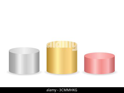 Pedestal Podiums or Winner Podium with Trophy Cup Gold, Silver and Bronze. Vector Illustration Isolated on White Background. Stock Vector