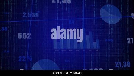 Displaying central vertical bar chart on analytics dashboard, with floating values and circles Stock Photo
