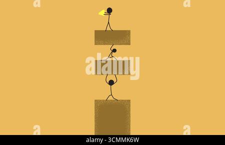 Minimal Stick Figure of a Group of People, Showing Teamwork, with People Supporting Each Other to Reach a Diamond Stock Vector