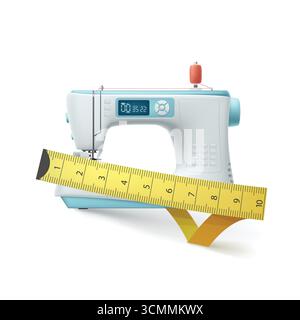 sewing machine with measure tape on white Stock Vector