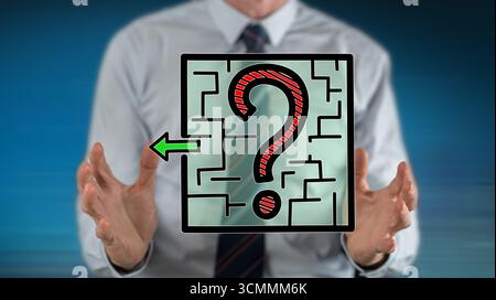 Decision concept between hands of a man in background Stock Photo