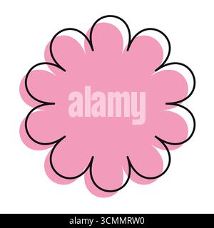 Minimal pink flower design in solid color with hand-drawn feel. Offset black line gives it playful charm Stock Vector