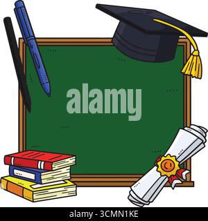 Graduation Cap with Books Cartoon Colored Clipart Stock Vector Image ...