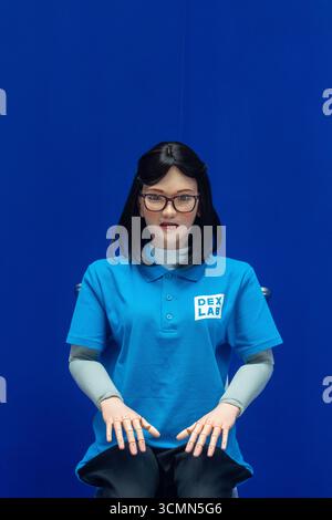 This is Daisy. A humanoid social robot, built to engage with humans and enrich the lives of everyone she meets. Created by Dex Lab, Singapore Stock Photo