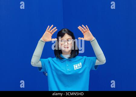 This is Daisy. A humanoid social robot, built to engage with humans and enrich the lives of everyone she meets. Created by Dex Lab, Singapore Stock Photo