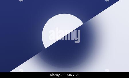 Abstract simple pattern with white semicircle on blue and grainy blue semicircle on white. High resolution full frame geometric background. Stock Photo