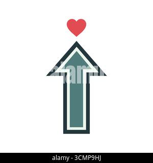Upward arrow with heart symbol represents love progress growth success and positive direction vector Stock Vector