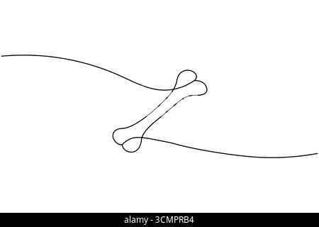 Single line drawing of a dog bone with flowing lines on white background continuous line black and white Stock Vector