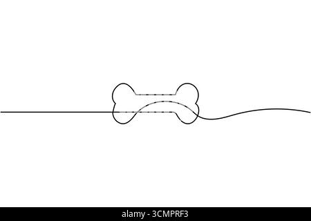 Single continuous black line drawing of a dog bone shape with a wavy line passing through it on a white background Stock Vector