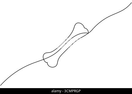 Black outline of a dog bone with curved lines on a white background black and white simple Stock Vector