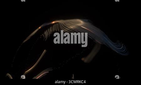 3d abstract neon background, gold lines moving Stock Photo