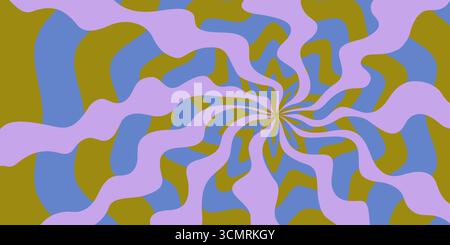 Psychedelic abstract background with distorted wavy rays in purple, olive, and blue tones. Groovy hypnotic Y2K pattern with retro vibe, perfect for Stock Vector