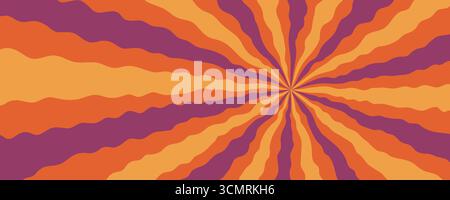 Halloween background with orange, purple, and yellow wavy rays, psychedelic abstract pattern. Retro groovy design, perfect for party posters, fabric Stock Vector