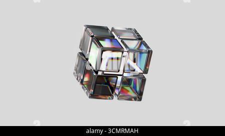 3d render abstract background glass shapes with refractions Stock Photo