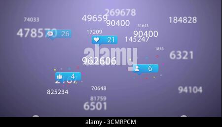 Featuring floating metrics on violet gradient, with icons showing counts 26,21,4,6 and confetti Stock Photo