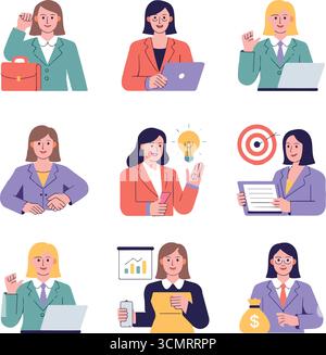 Businesswoman character set illustrations Stock Vector