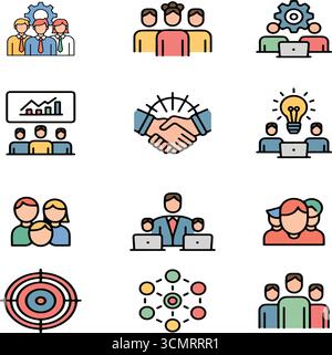 Business teamwork icon set illustrations Stock Vector