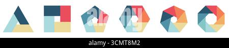 Rectangles or bars with spaces forming polygon shapes, version with three to eight edges, can be used as infographics element Stock Vector