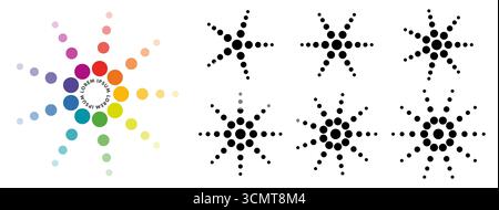 Small circles or dots arranged in star like shape, version with five ten rays, can be used as infographics element or part of logo Stock Vector