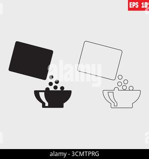 Cereal breakfast bowl set, cornflakes with milk vector icon isolated on white background. Cartoon food illustration Stock Vector