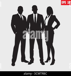 Silhouettes of Businessman character in different poses. Business man in formal suit standing front, back, rear, side view, pointing, Vector Stock Vector