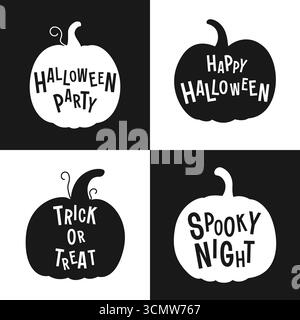 Silhouettes of pumpkins with lettering. Design for Halloween. Vector illustration in flat style. Stock Vector